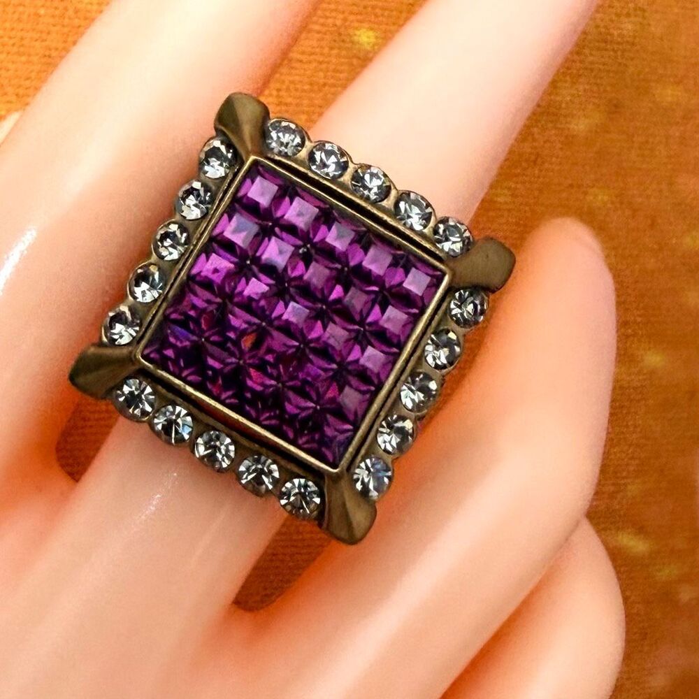 Heidi Daus Purple Crystal Square Statement Cocktail Ring